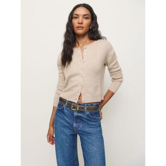 NEW, Reformation Clara Cashmere Crew Cardigan in Wheat SZ M #S7864 - Picture 1 of 9
